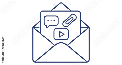Email Notification with Chat, Video, and Attachment Vector Illustration