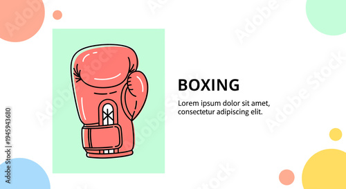 Boxing glove on green background with colorful shapes around  sports equipment