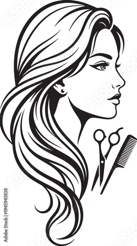 a woman with long hair and hairdressing tools Vector, illustration