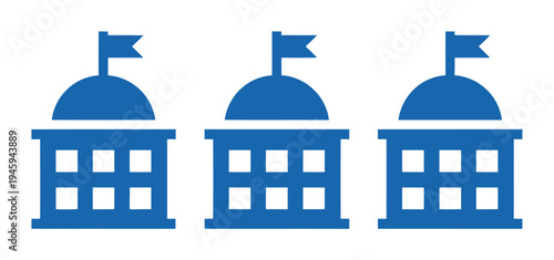 Government Buildings with Domes and Flags Vector Illustration