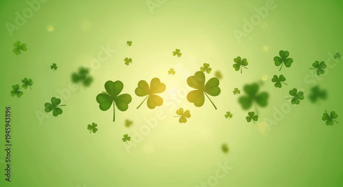 A vibrant green background with numerous shamrocks and a central golden glow, symbolizing St. Patrick's Day and good luck.