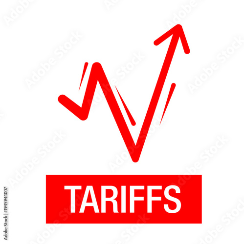 icon arrow with the words tariffs in red without a background