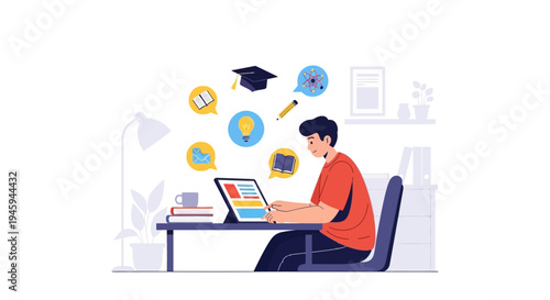 Young man using a laptop computer.