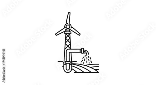 Wind turbine irrigates agricultural land.