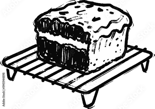 homemade loaf of bread cooling on a wooden rack with a textured crust top