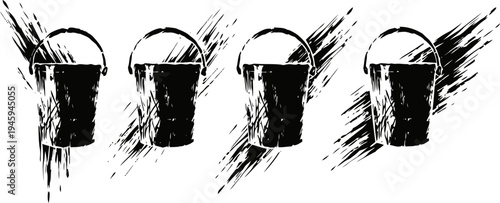 Grunge paint brush strokes with black beer glass silhouettes in rough artistic