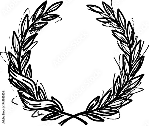 Hand drawn laurel wreath circle with leaves decorative frame sketch illustration for design