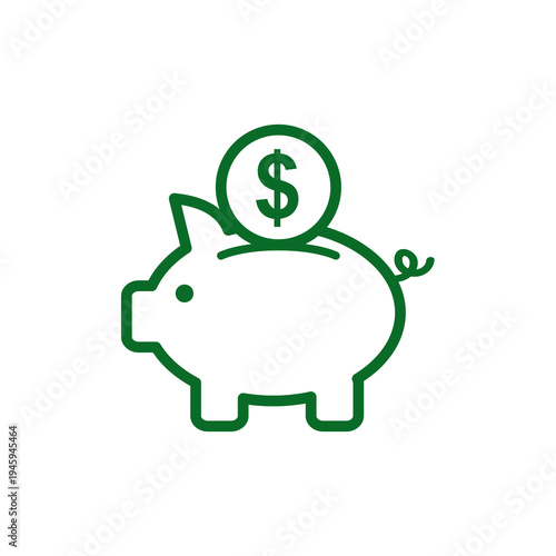 Green outlined piggy bank with dollar sign isolated on transparent background
