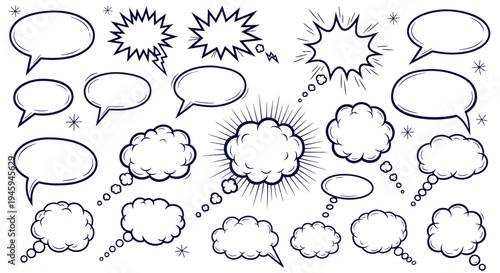 Speech bubbles and thought clouds for comics, illustrations, and graphic designs