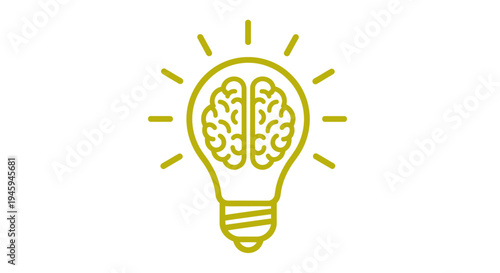 Idea and innovation light bulb with brain symbol for creative thinking and inspiration, minimalist vector icon