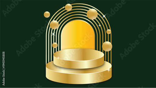 luxury gold podium stage arch background elegant product display pedestal design