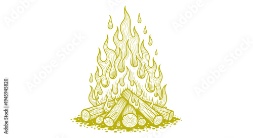 Campfire with flames and logs, outdoor fire pit symbol