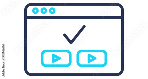 Modern Web Browser with Play Button Checkmark Vector Illustration