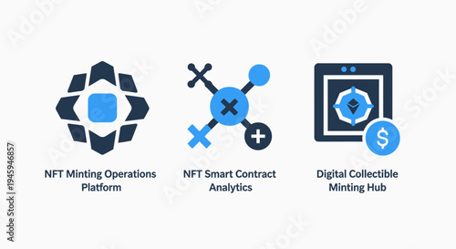 Nft minting, smart contract analytics, and digital collectible icons - blockchain concept