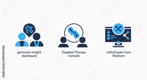 Genomic insight, targeted therapy, and individual care platform icons for medical science and healthcare technology