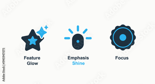 Creative feature glow, emphasis shine, and focus icons for highlighting important digital content and UI elements