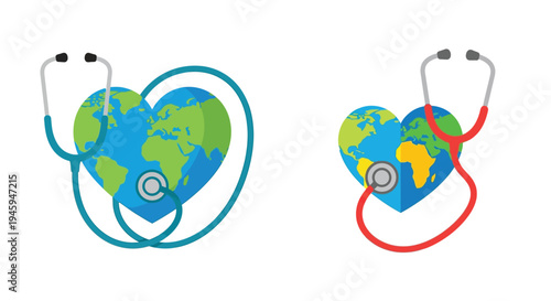 Global health concept a stethoscope shaped like a heart around earth