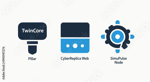 Digital infrastructure, data replication, and simulation node icon set for advanced technology solutions