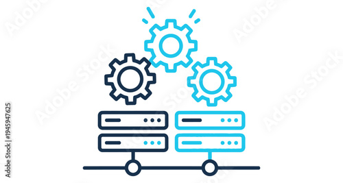 Technology Network Servers with Gear Icons Connected Vector Illustration