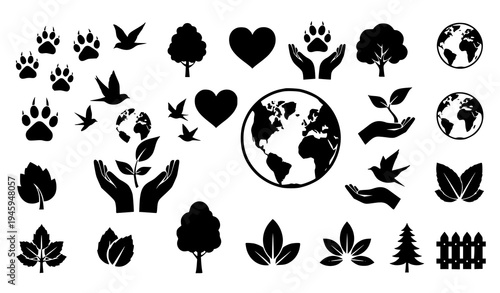 Wildlife Silhouette Icon Vector Set for Conservation and Animal Welfare