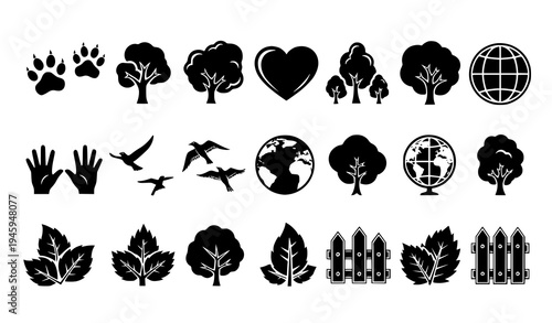 Stylized Wildlife Silhouette Vector Icon Set for Eco and Animal Protection Design