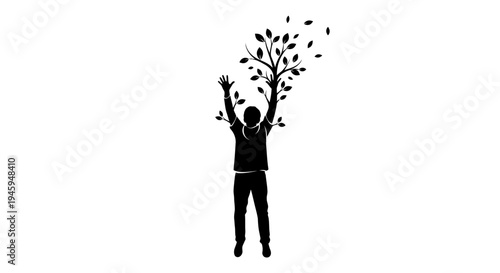 Man Releasing Leaves into Air Silhouette.