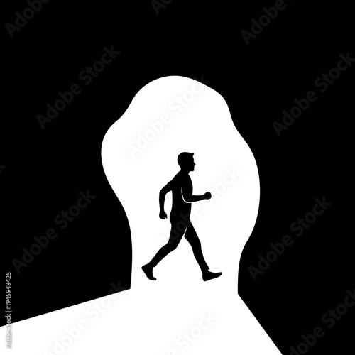 Man Running Out of Dark Tunnel.