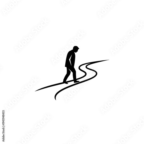 Man walking on a winding path.