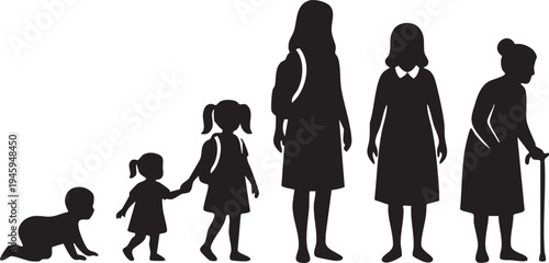 Female Human Life Stages and Growth Cycle Silhouettes