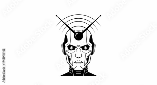 Man with futuristic robotic head.