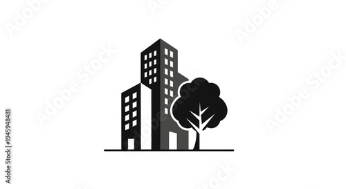 Modern City Buildings with Tree.