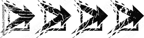 grunge arrow icons set, black paint strokes in progressive opacity, design elements for direction