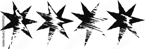 Abstract black star shapes aligned in a row with a rough brush stroke texture