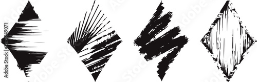 hand drawn abstract brush stroke diamond shapes in black ink with textured artistic lines