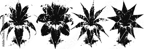 Vintage black silhouette floral design elements, various ornamental flower motifs for decoration