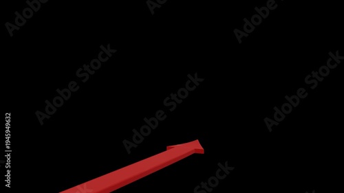 3d red arrow moving forward then turning up, growth motion animation on Black Background