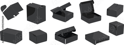 Cardboard packaging box collection, folding carton package mockup set different shapes shipping storage boxes isolated, flat vector illustration