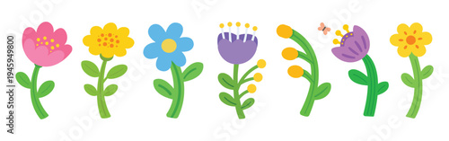 Bold flower set. cute naive folk style floral vector for spring and summer design, isolated on transparent background