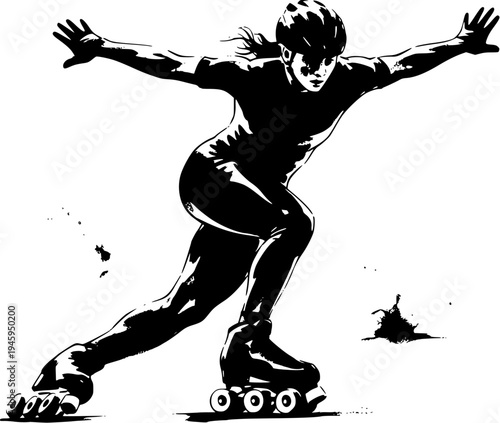 Speed Roller Skater Racing Illustration, Dynamic Inline Skating Athlete Graphic for Extreme Sport Poster and Sportswear Design