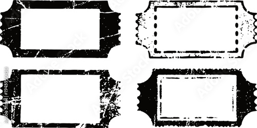 Set of four vintage distressed ticket stubs with torn edges and grunge texture