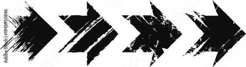 Grunge arrow silhouettes in black with distressed texture, pointing right in sequence