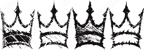 grunge crowns set black hand drawn rough ink crowns with distressed texture vintage royal symbols collection