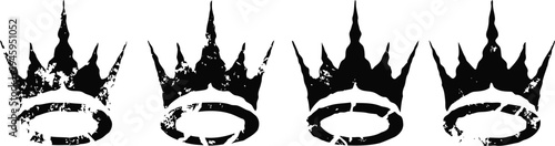 set of four grunge black crown silhouettes with rough textured design