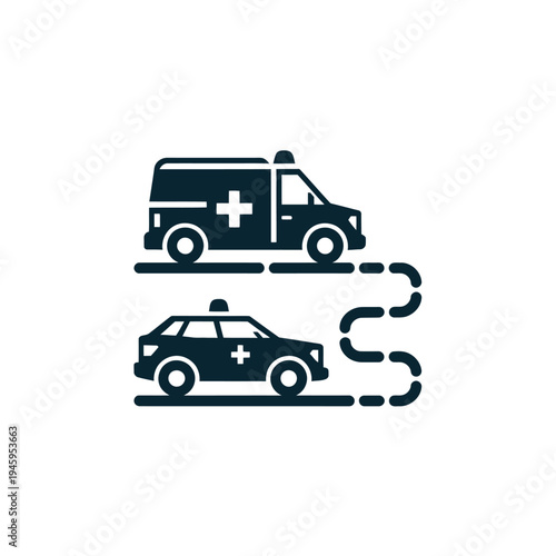 An ambulance and a police car are connected in an emergency response situation