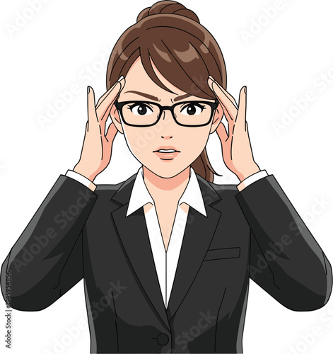 Young athletic woman character set performing various fitness exercises including yoga stretching running and jumping wearing orange sports bra and black leggings.