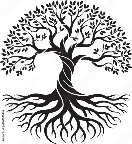 Twisted trunk tree of life silhouette icon vector illustration element