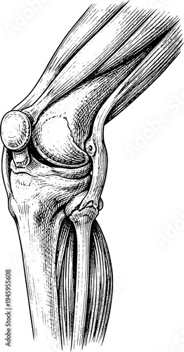 Victorian anatomical knee joint engraving vintage medical illustration