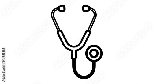 Simple black and white stethoscope icon, medical symbol, vector illustration