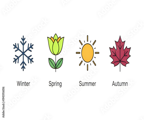 Seasons icons representing winter spring summer and autumn