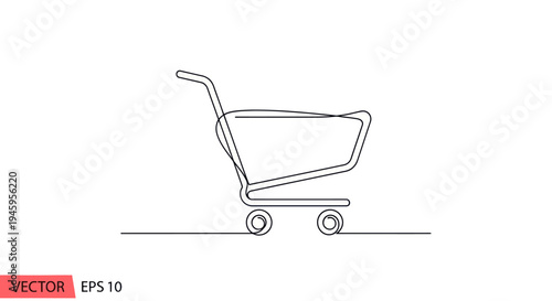 Minimalist Shopping Cart Icon: Single Line Drawing Vector Illustration